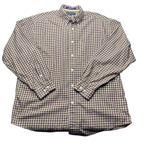 Vintage Tommy Hilfiger Golf Brown Plaid Mens M Button Up Shirt 2000 Preppy - Picture 1 of 8